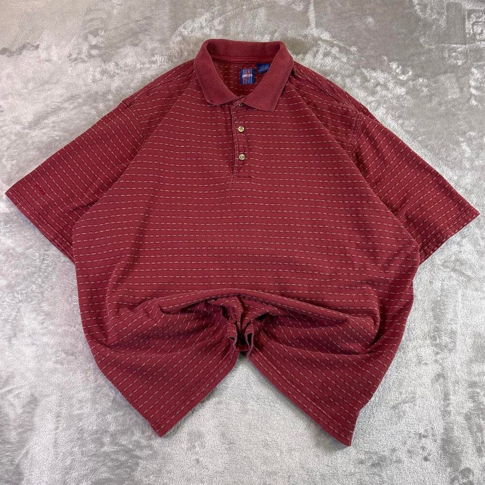 Vintage 90s Jantzen Polo Shirt XL Red Textured Knit Short Sleeve Classic